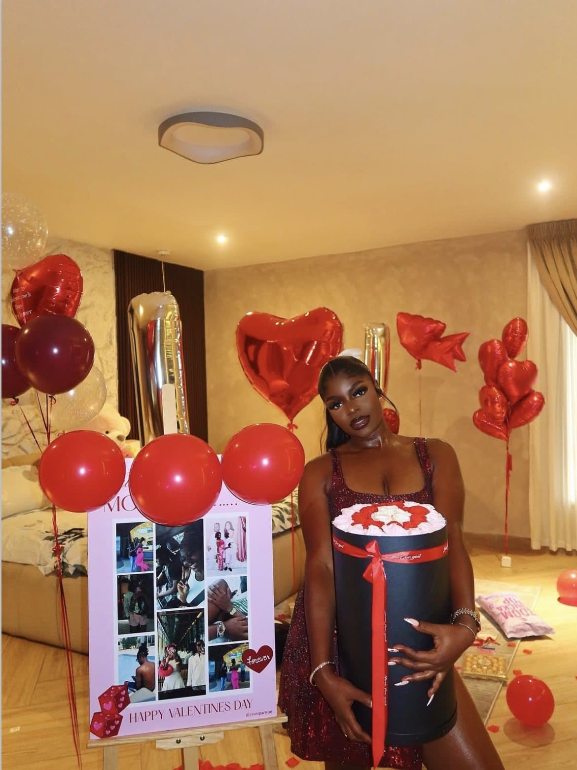 Friends celebrating with balloons and cake