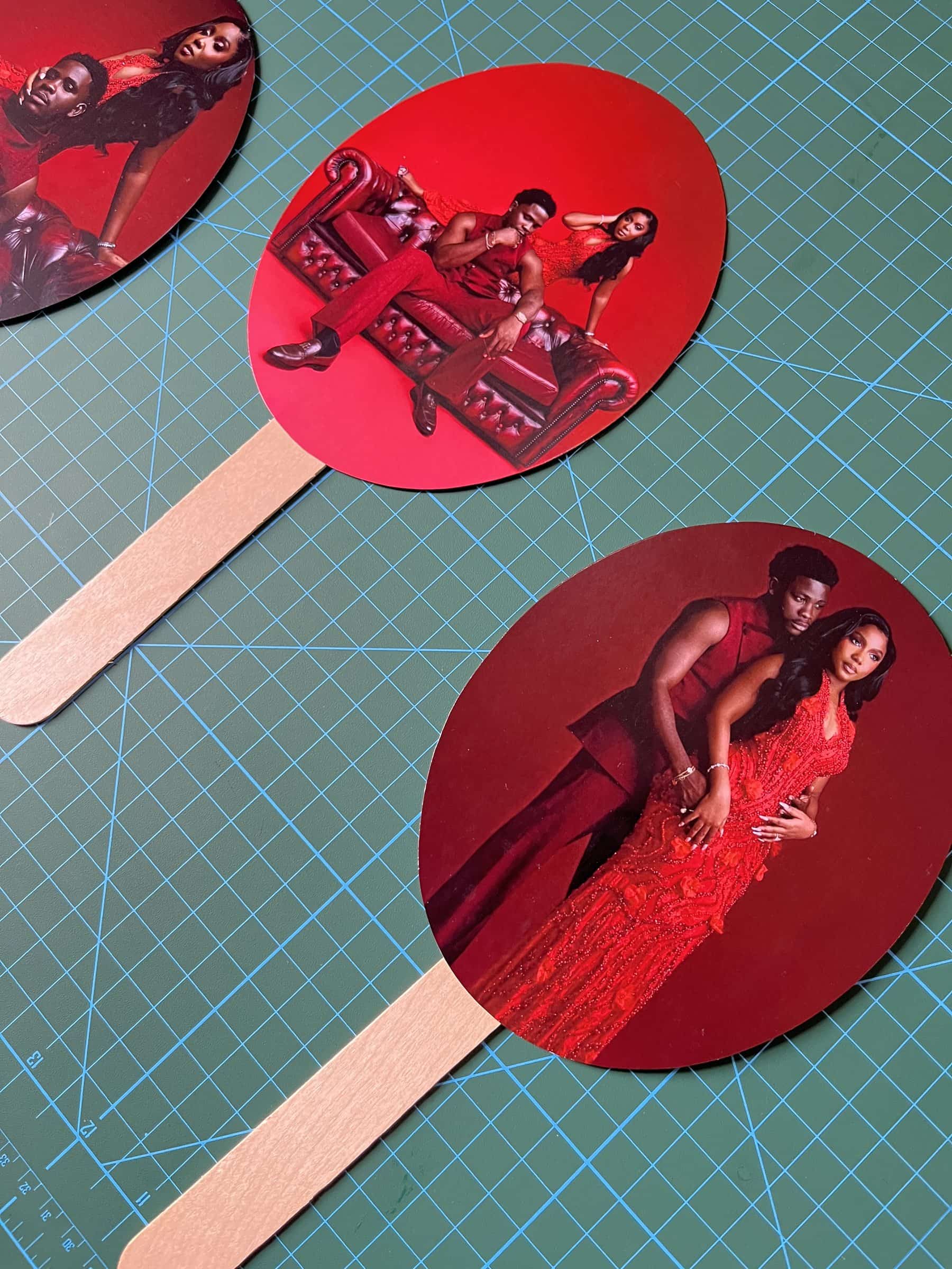 Custom printed hand fans with guest photography